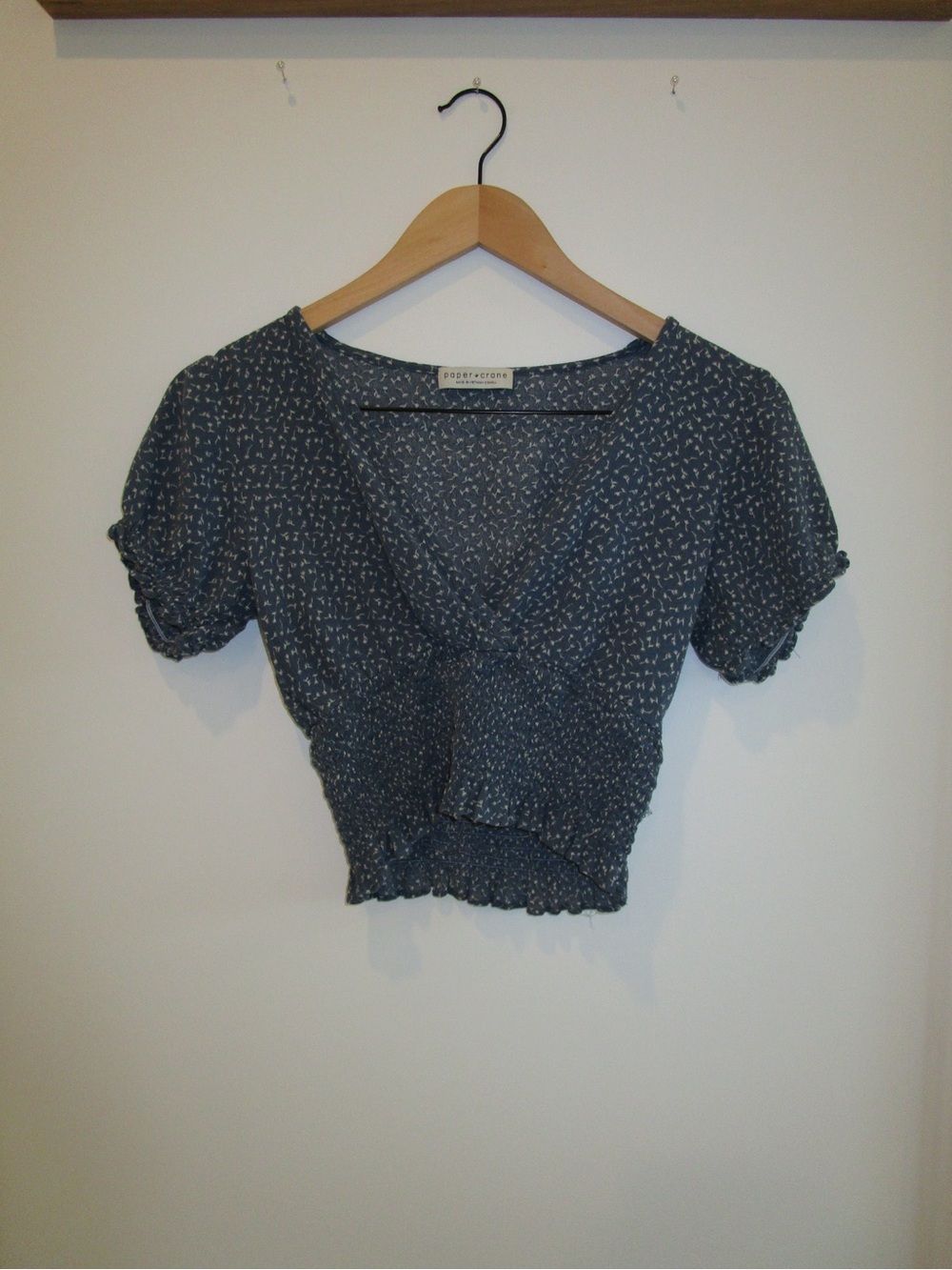 Paper Crane Navy Blue Floral Smocked V-Neck Crop Top